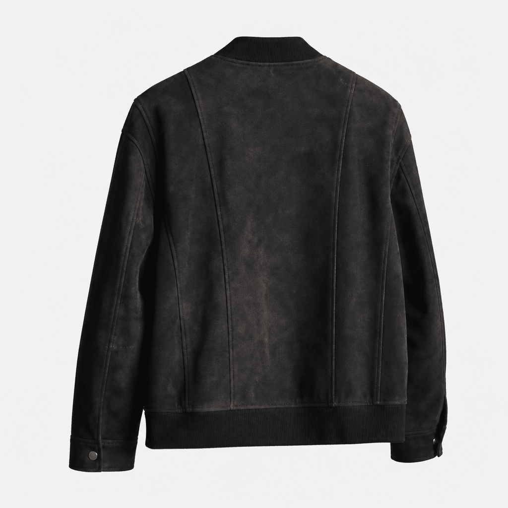 Men's Suede Bomber Jacket – Ribbed Collar, Vertical Panel Seaming - We are MFEO