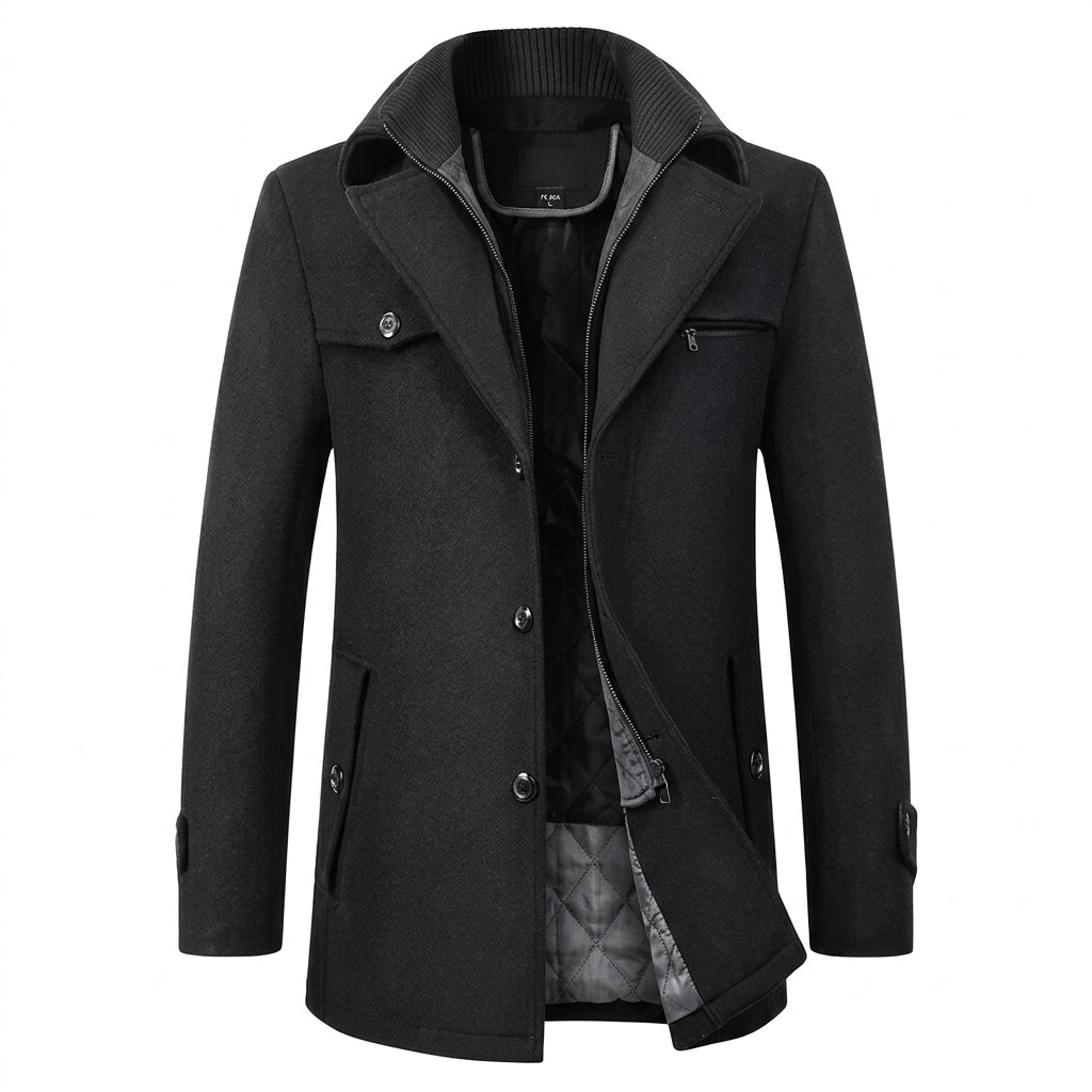 Men's Trench Coat with Layered Collar – Slim Fit, Zip Pockets - We are MFEO