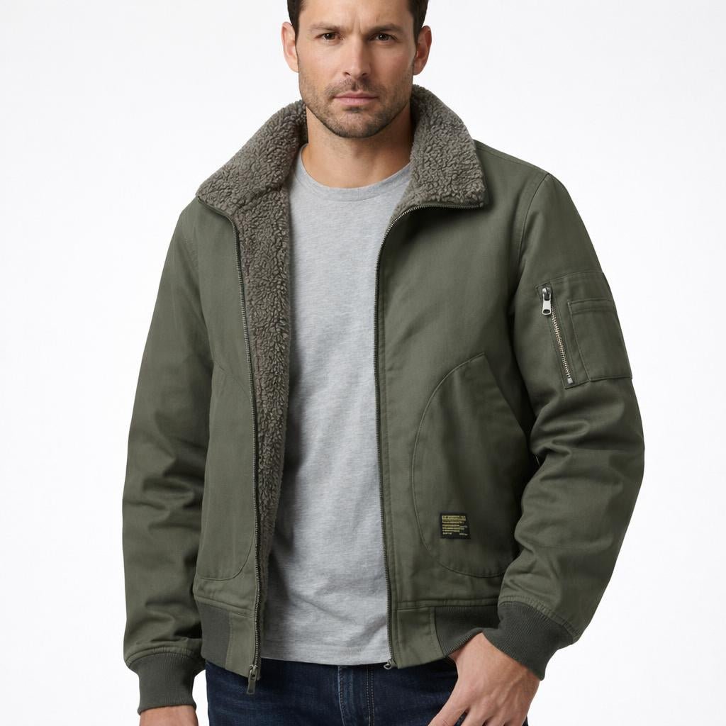Men's Winter Bomber Jacket with Plush Collar – Zip Pockets and Relaxed Fit - We are MFEO