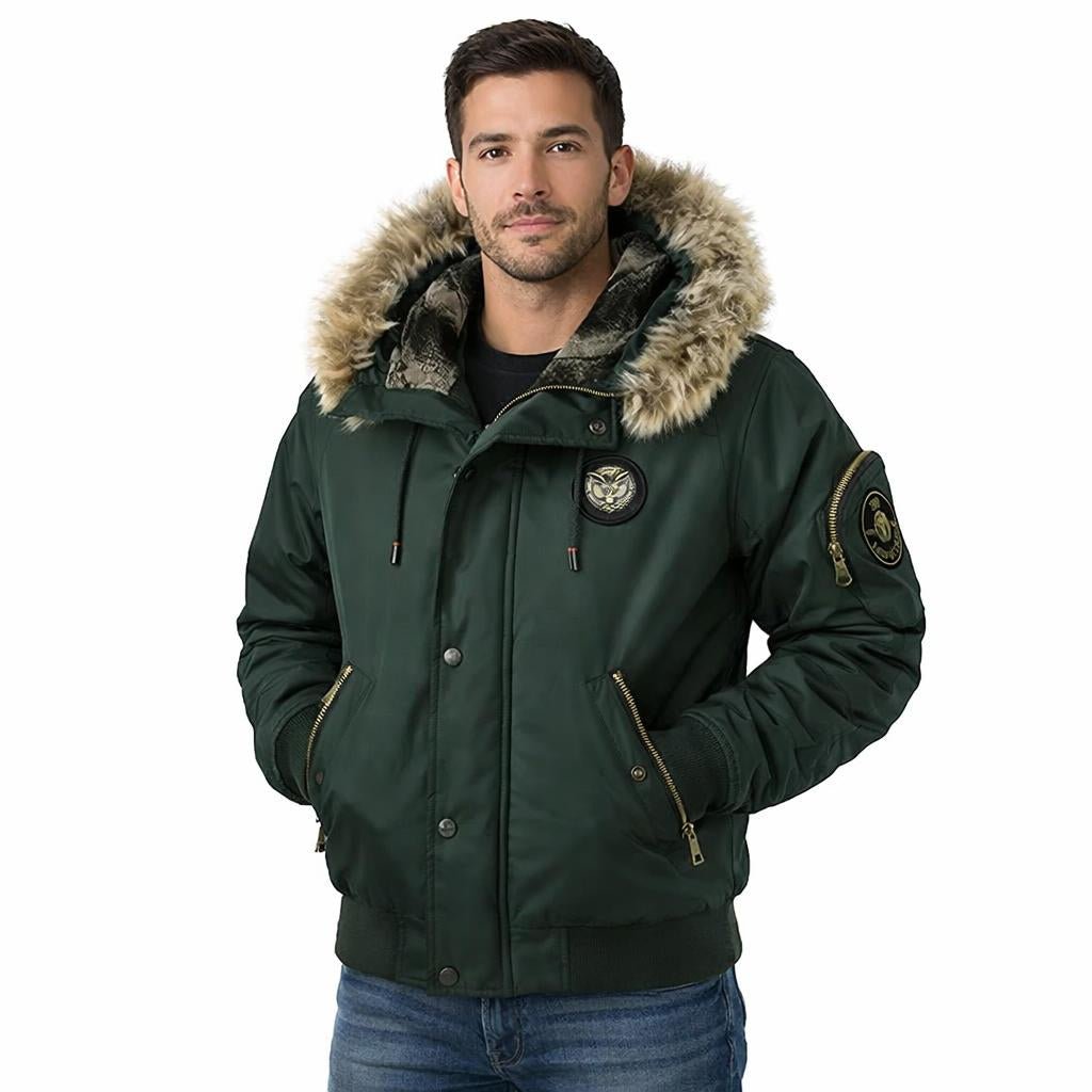 Men's Winter Jacket – Hooded Padded Bomber with Fluffy Trim and Zip Pockets - We are MFEO