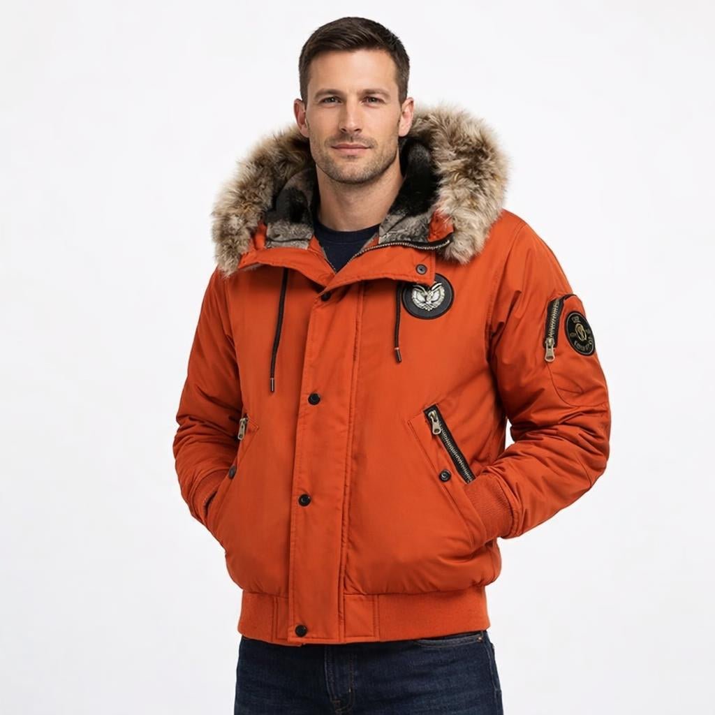 Men's Winter Jacket – Hooded Padded Bomber with Fluffy Trim and Zip Pockets - We are MFEO