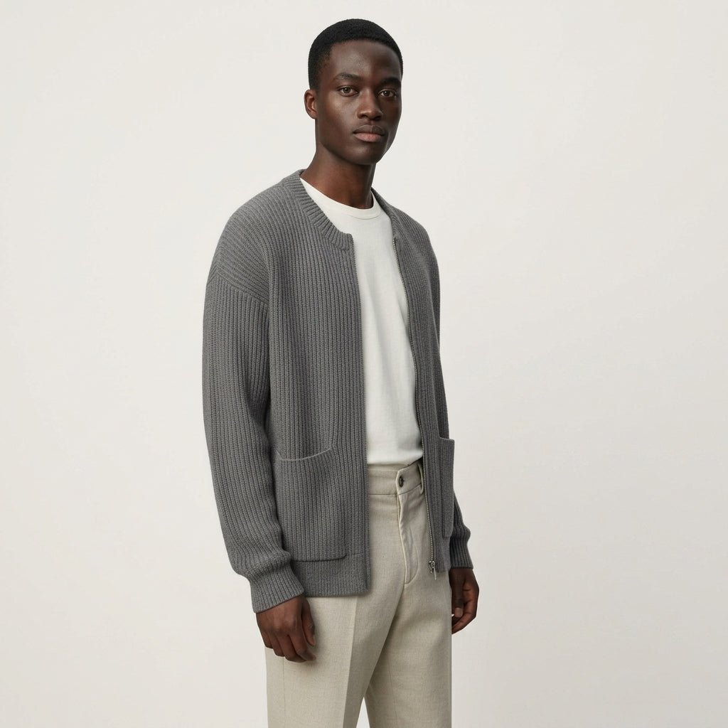 Men's Zip-Up Cardigan Sweater – Ribbed Knit with Pockets for Autumn and Winter - We are MFEO
