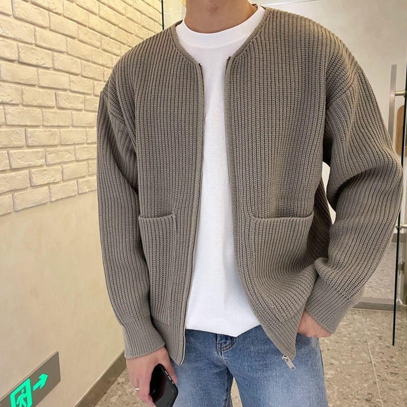 Men's Zip - Up Cardigan Sweater – Ribbed Knit with Pockets for Autumn and Winter - We are MFEO