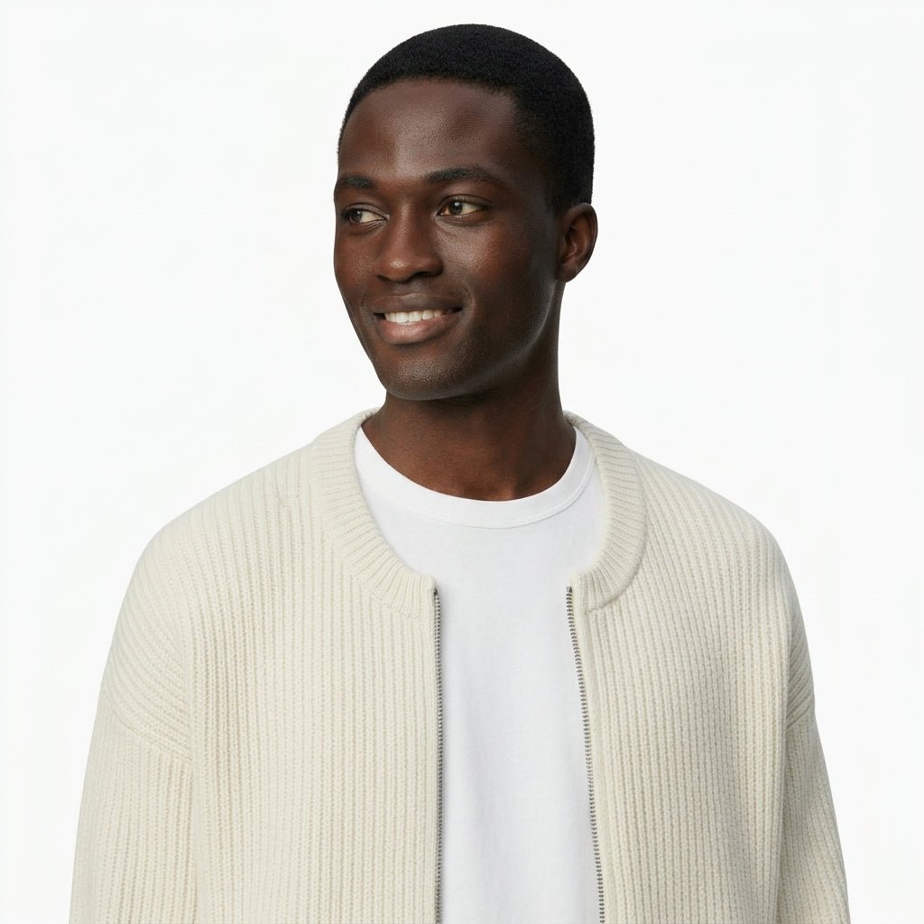 Men's Zip-Up Cardigan Sweater – Ribbed Knit with Pockets for Autumn and Winter - We are MFEO