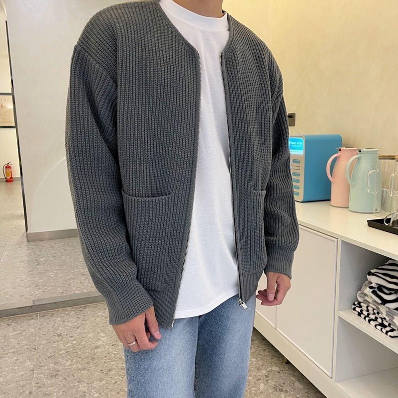 Men's Zip - Up Cardigan Sweater – Ribbed Knit with Pockets for Autumn and Winter - We are MFEO