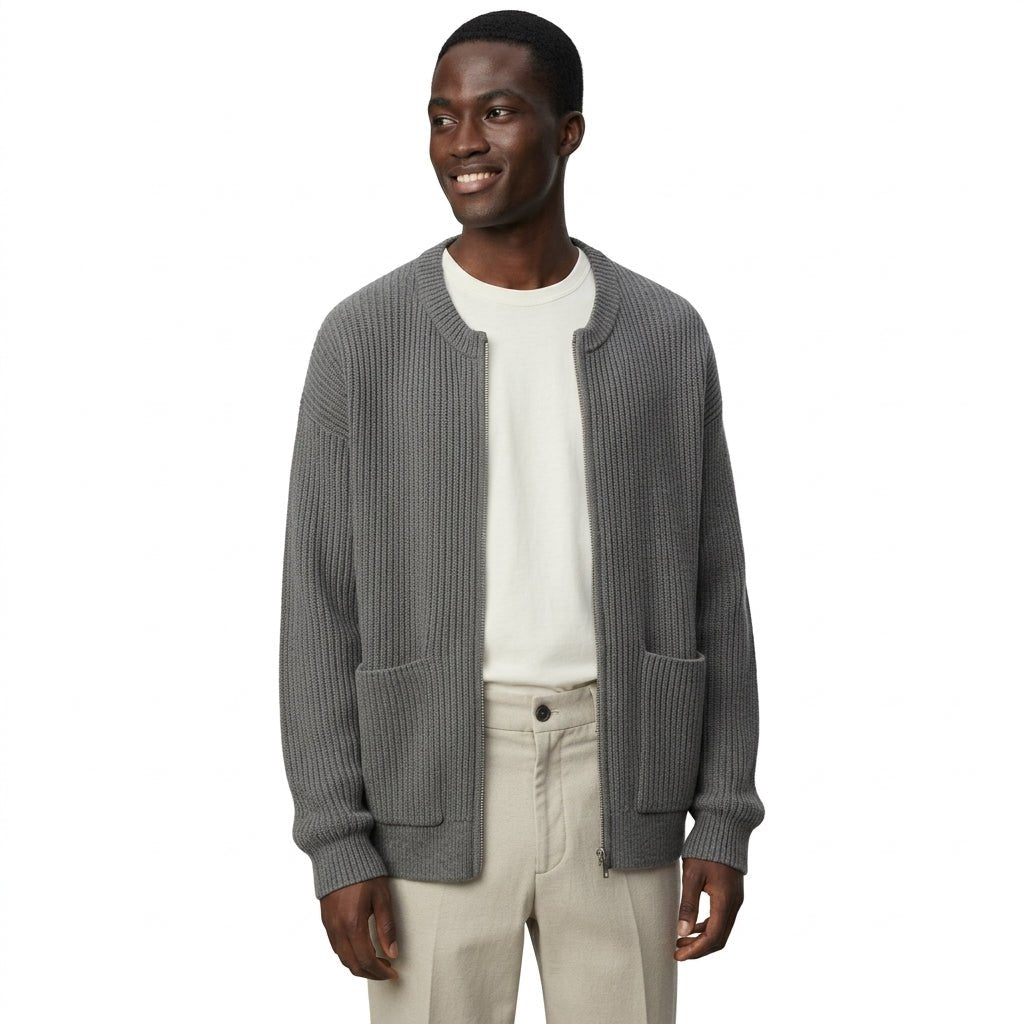 Men's Zip-Up Cardigan Sweater – Ribbed Knit with Pockets for Autumn and Winter - We are MFEO