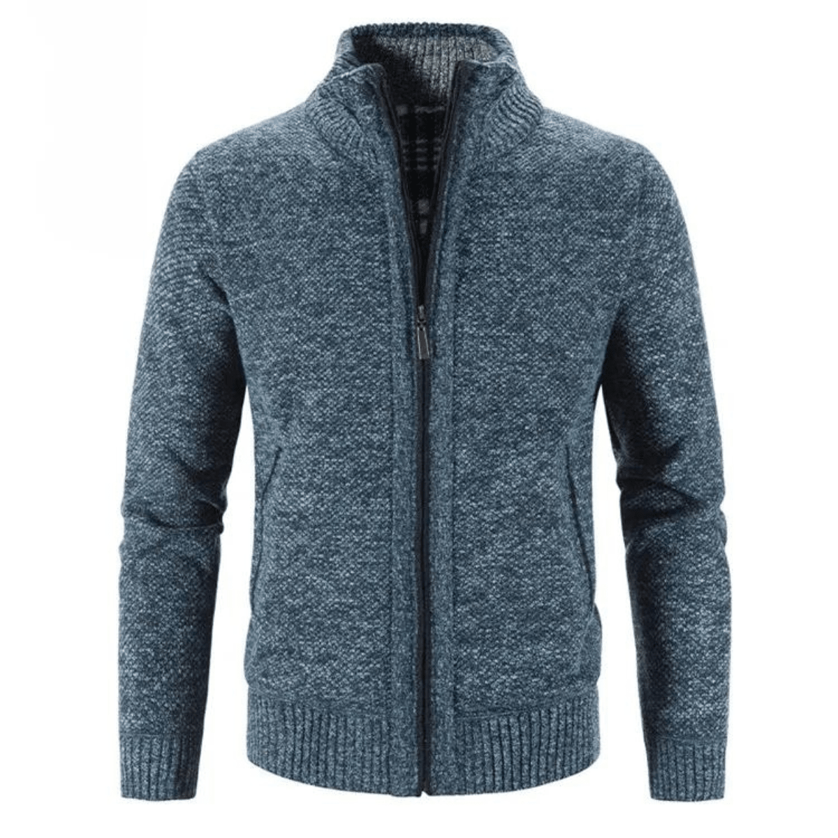Men's Zip - Up Cardigan with Mock Neck – Knitted Texture and Contrast Trim - We are MFEO