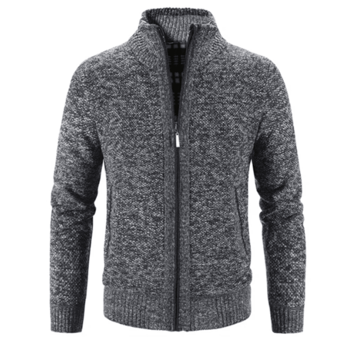 Men's Zip - Up Cardigan with Mock Neck – Knitted Texture and Contrast Trim - We are MFEO