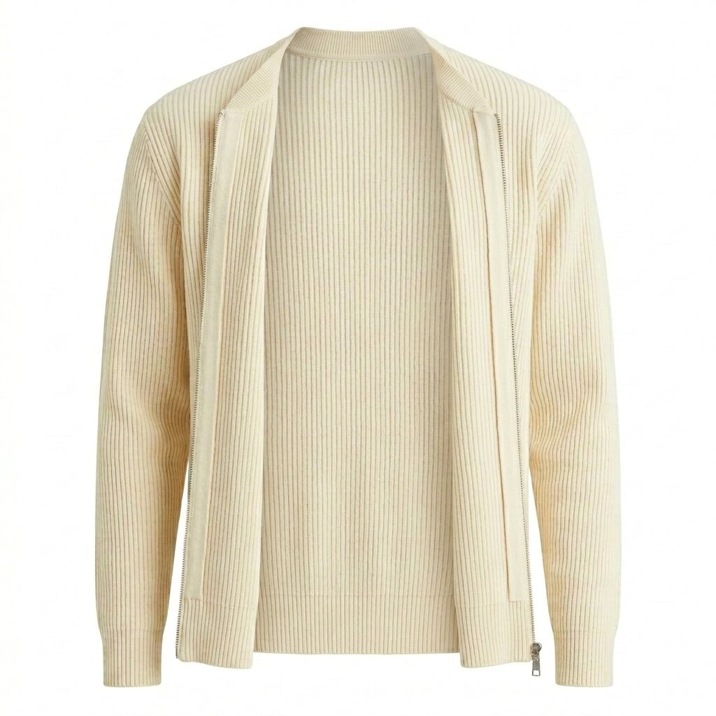 Men's Zip Up Ribbed Cardigan – Comfortable Relaxed Fit with Stand Collar - We are MFEO