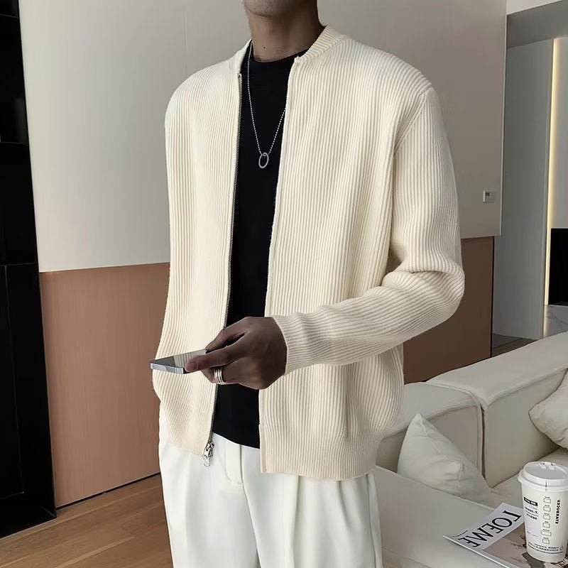 Men's Zip Up Ribbed Cardigan – Comfortable Relaxed Fit with Stand Collar - We are MFEO