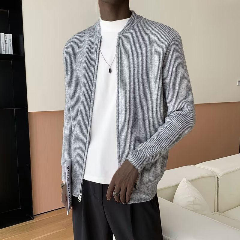 Men's Zip Up Ribbed Cardigan – Comfortable Relaxed Fit with Stand Collar - We are MFEO