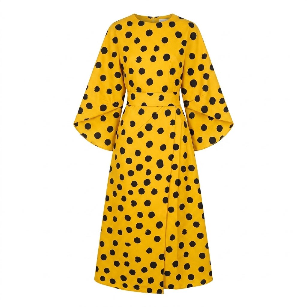 Midi Dress with Batwing Sleeves – Abstract Stripe Print - We are MFEO