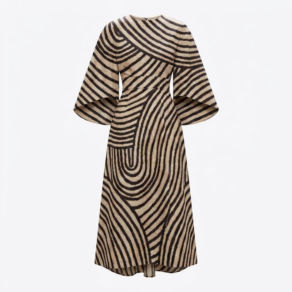 Midi Dress with Batwing Sleeves – Abstract Stripe Print - We are MFEO
