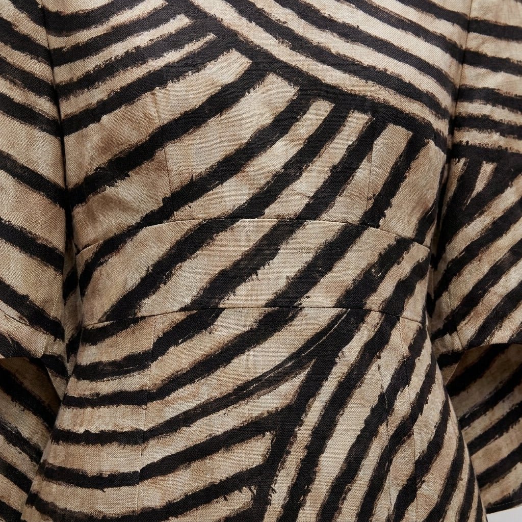 Midi Dress with Batwing Sleeves – Abstract Stripe Print - We are MFEO