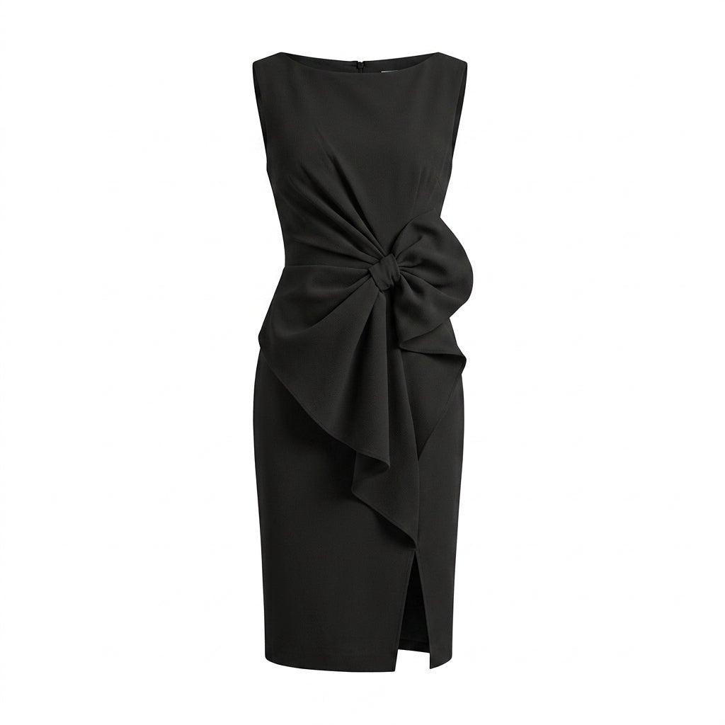 Midi Sheath Cocktail Dress with Bow – Sleeveless, High Waist, Front Slit for Parties - We are MFEO