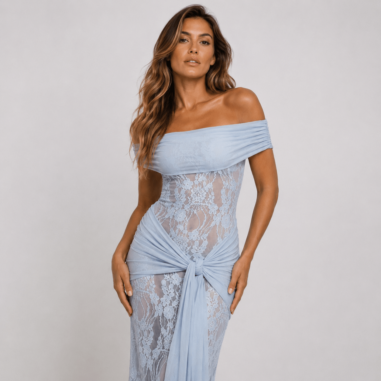 Off-Shoulder Lace Maxi Dress – Fitted Formal Evening Cocktail Dress - We are MFEO