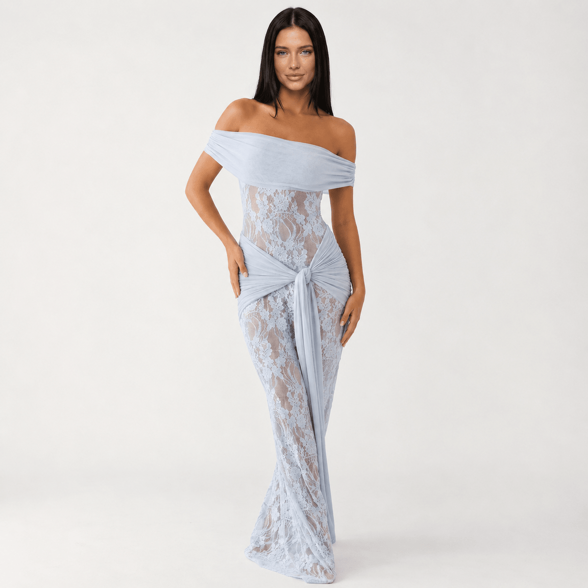 Off-Shoulder Lace Maxi Dress – Fitted Formal Evening Cocktail Dress - We are MFEO