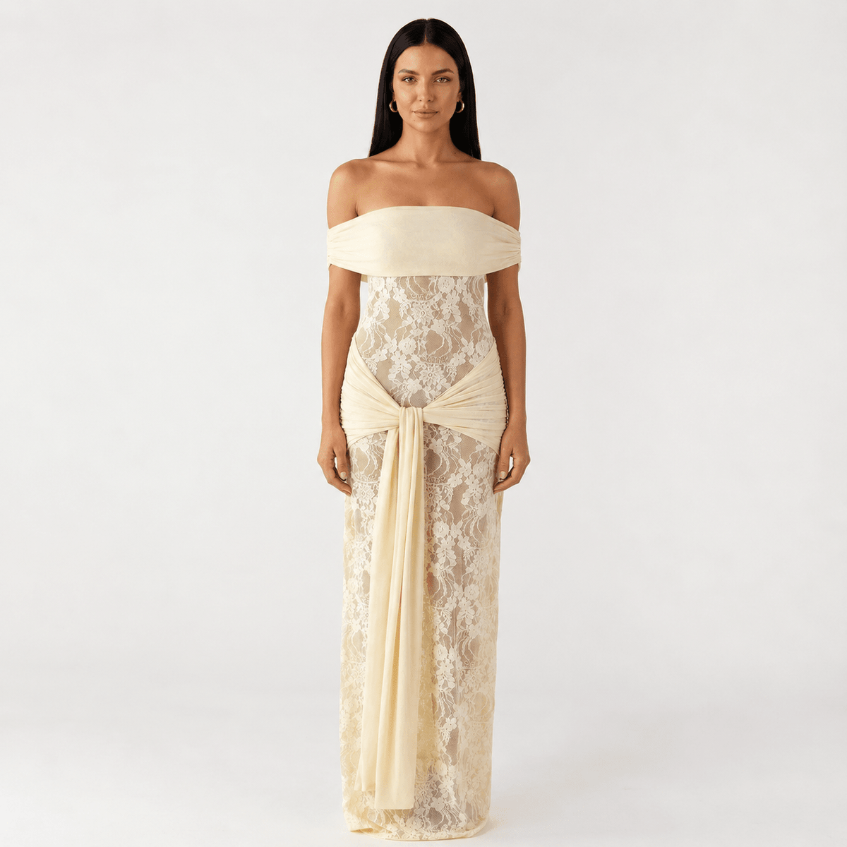 Off-Shoulder Lace Maxi Dress – Fitted Formal Evening Cocktail Dress - We are MFEO