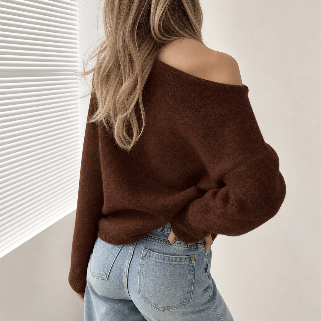 One Shoulder Asymmetric Knit Sweater – Long Sleeve, Comfortable Fit - We are MFEO