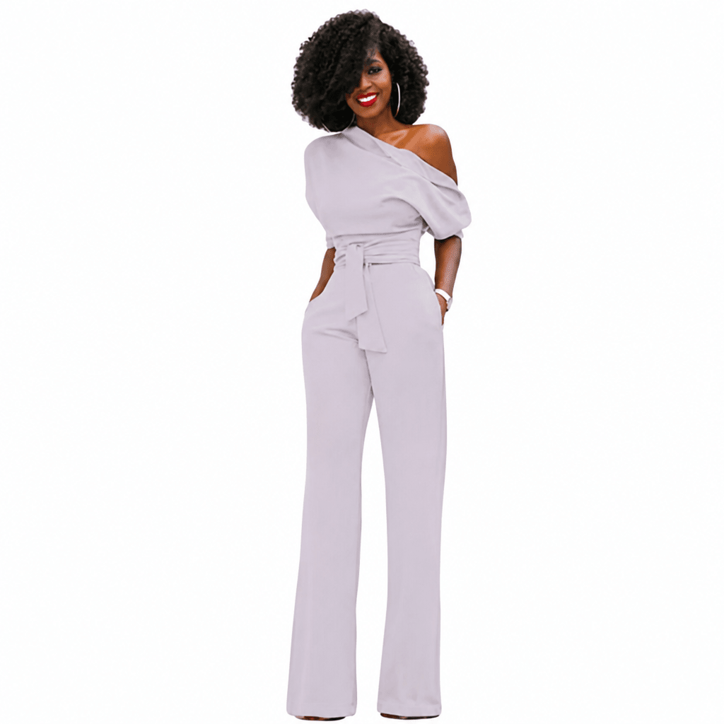 One-Shoulder Wide-Leg Jumpsuit with Belted Waist – Formal Evening Wear - We are MFEO