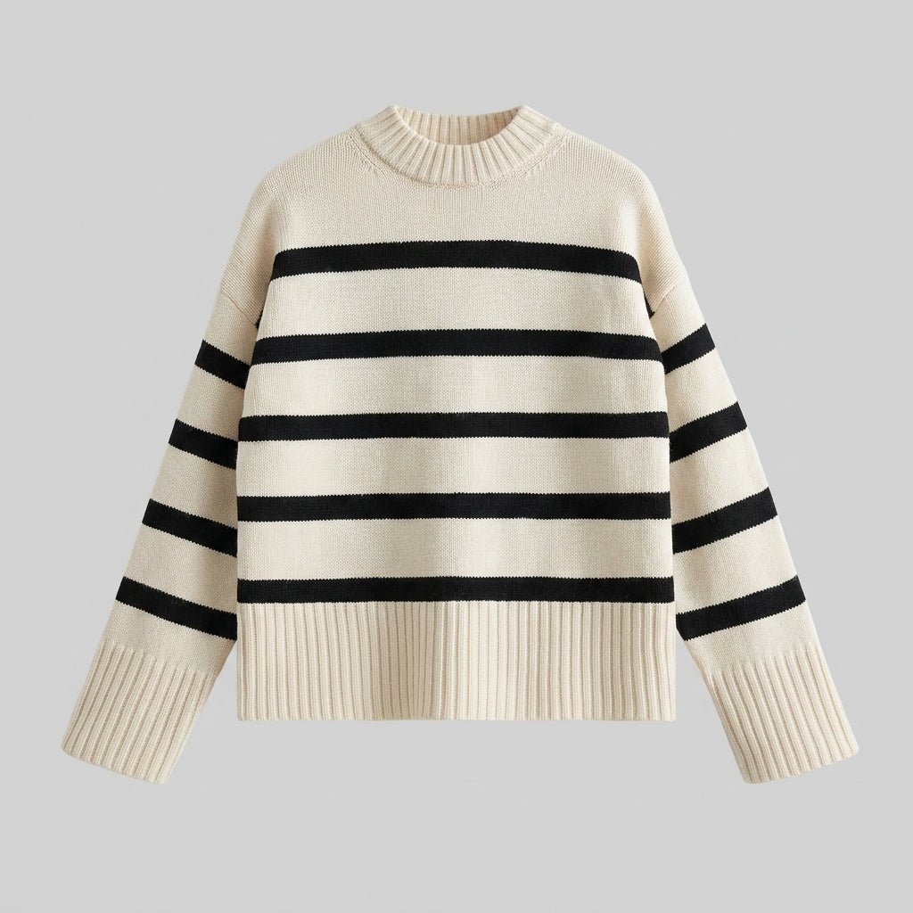 Oversized Striped Knit Sweater with Crew Neck – Comfortable for All Seasons - We are MFEO