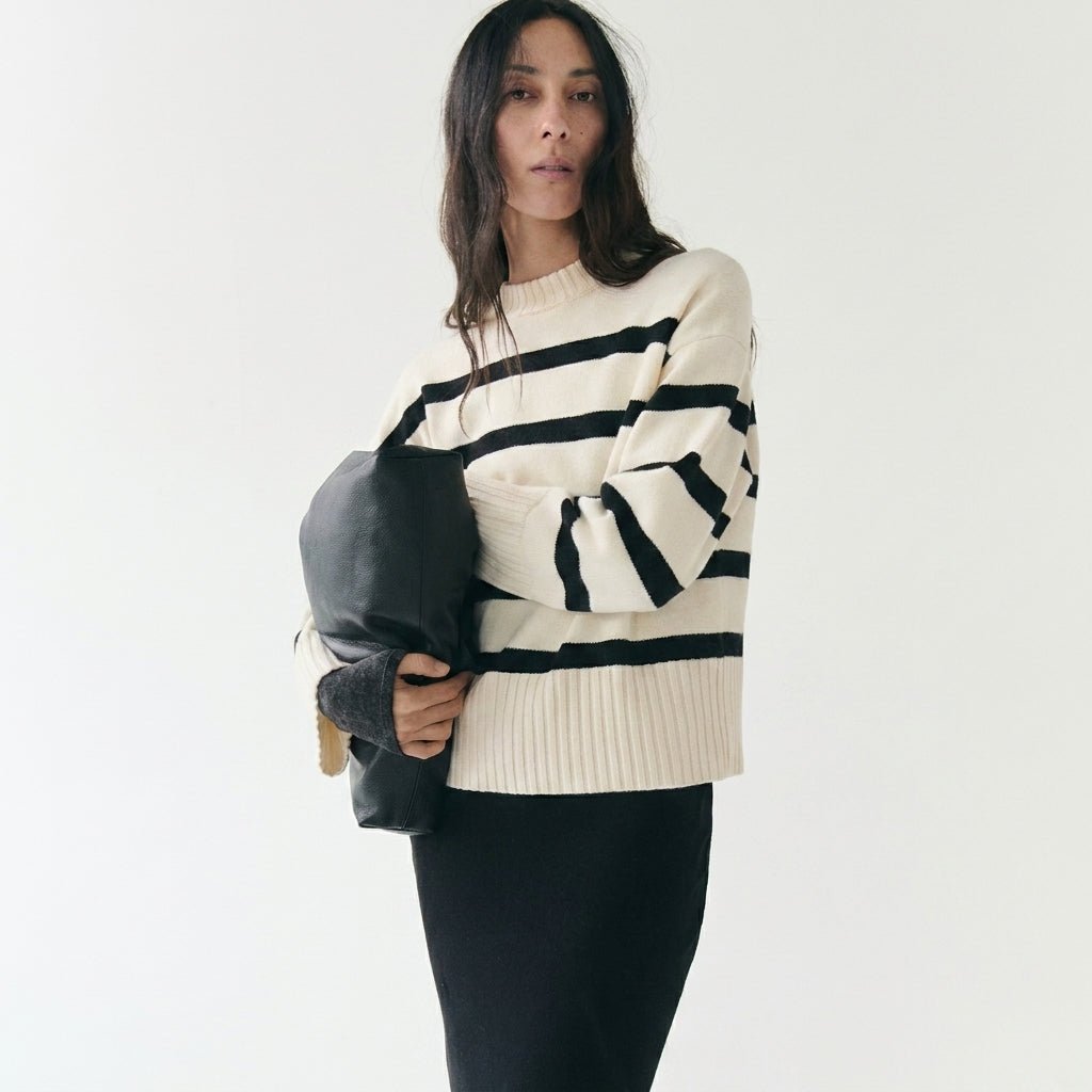 Oversized Striped Knit Sweater with Crew Neck – Comfortable for All Seasons - We are MFEO