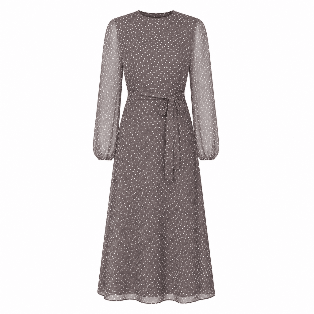 Polka Dot Midi Dress with Waist Tie – Sheer Sleeves for Summer Parties and Weddings - We are MFEO