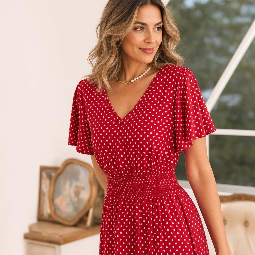 Polka Dot Midi Dress – Wrap Style for Weddings and Summer Events - We are MFEO