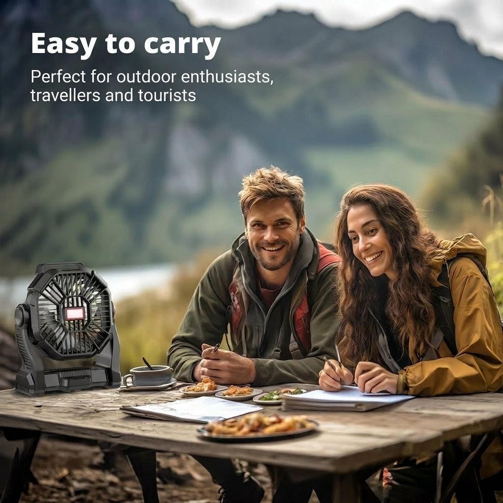 Portable Camping Fan with LED Flashlight – 10,400mAh Battery, Up to 36 Hours Runtime - We are MFEO