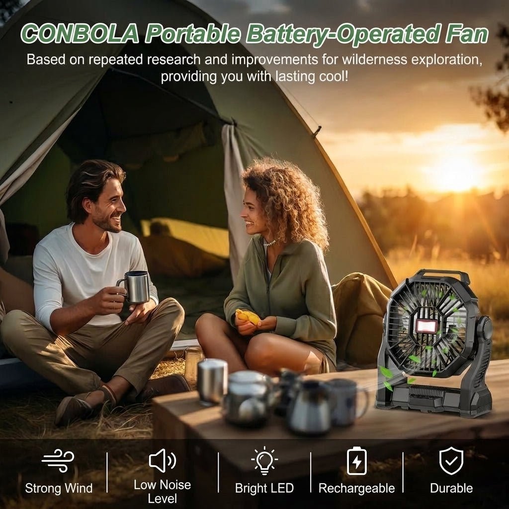 Portable Camping Fan with LED Flashlight – 10,400mAh Battery, Up to 36 Hours Runtime - We are MFEO