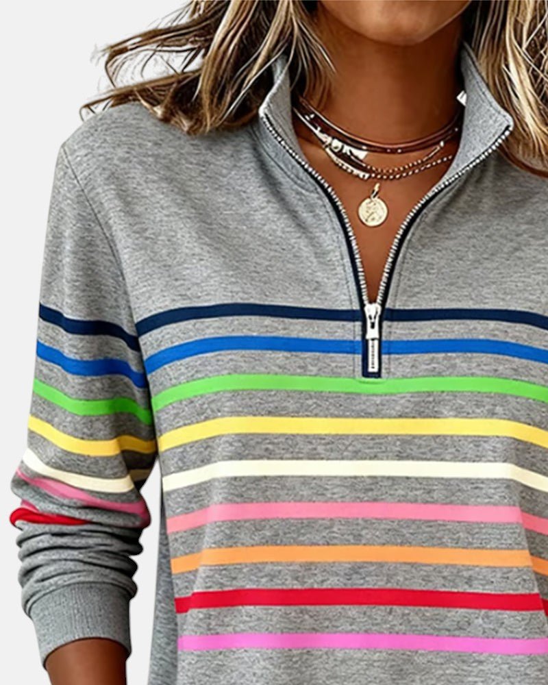 Rainbow Striped Zip Sweatshirt for Women – Relaxed Fit - We are MFEO