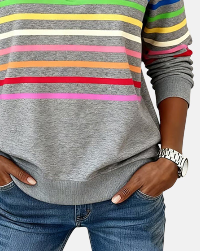 Rainbow Striped Zip Sweatshirt for Women – Relaxed Fit - We are MFEO