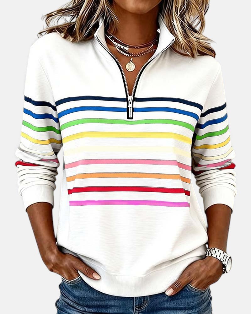 Rainbow Striped Zip Sweatshirt for Women – Relaxed Fit - We are MFEO