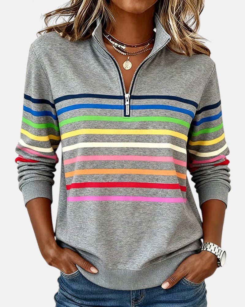 Rainbow Striped Zip Sweatshirt for Women – Relaxed Fit - We are MFEO