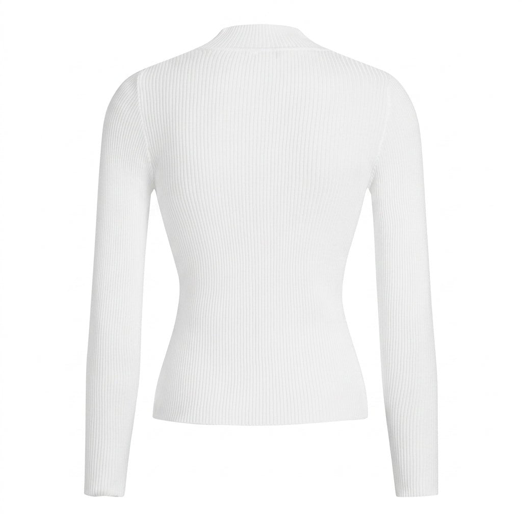 Ribbed Long Sleeve Knit Top with Mock Neck – Slim Fit for Layering and Casual Outfits - We are MFEO