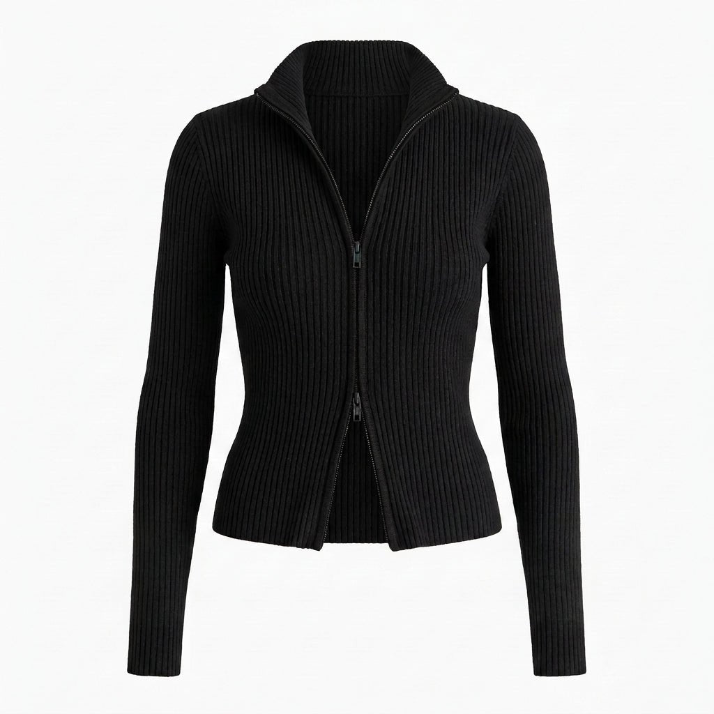 Ribbed Turtleneck Cardigan for Women – Dual Zip Chunky Knit for Autumn/Winter - We are MFEO