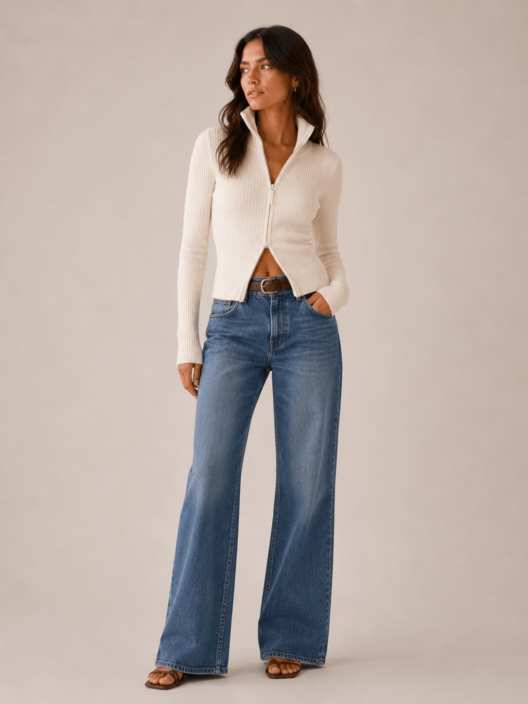 Ribbed Turtleneck Cardigan for Women – Dual Zip Chunky Knit for Autumn/Winter - We are MFEO