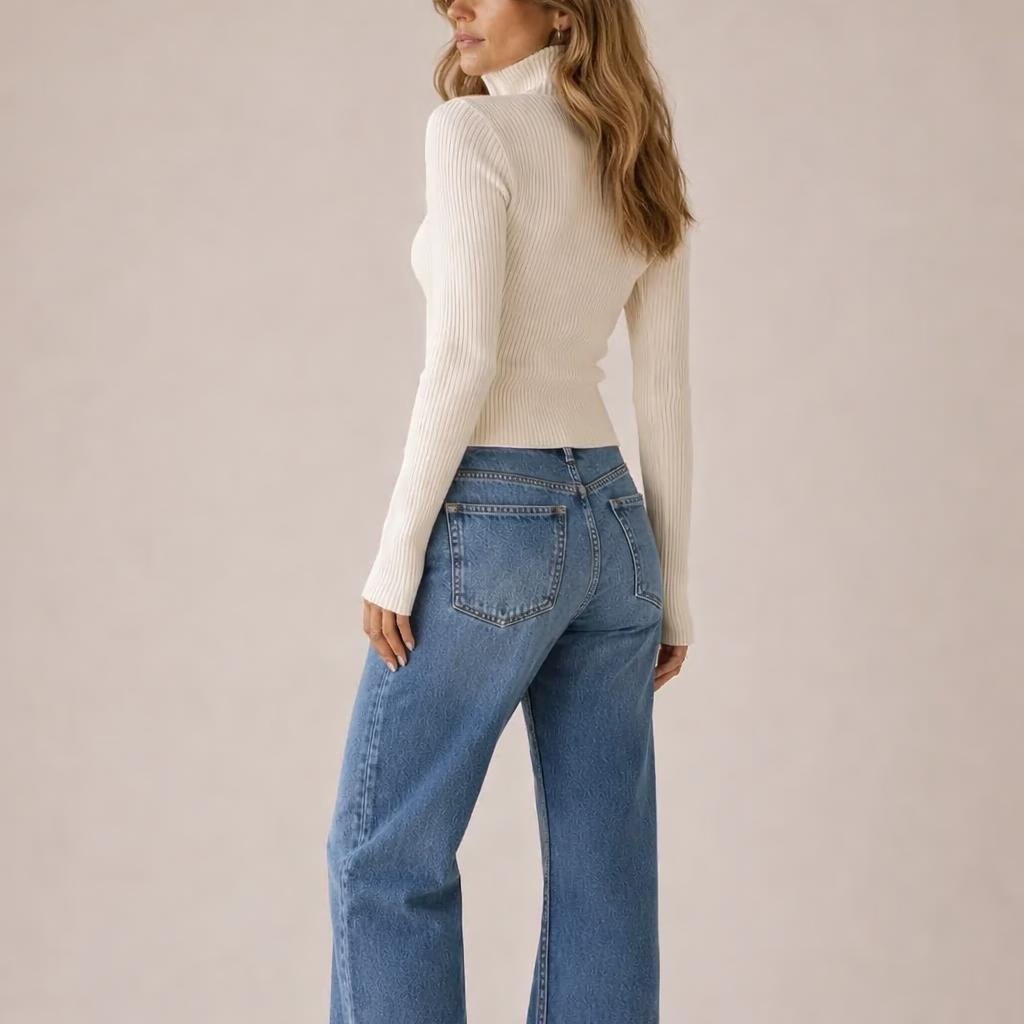 Ribbed Turtleneck Cardigan for Women – Dual Zip Chunky Knit for Autumn/Winter - We are MFEO