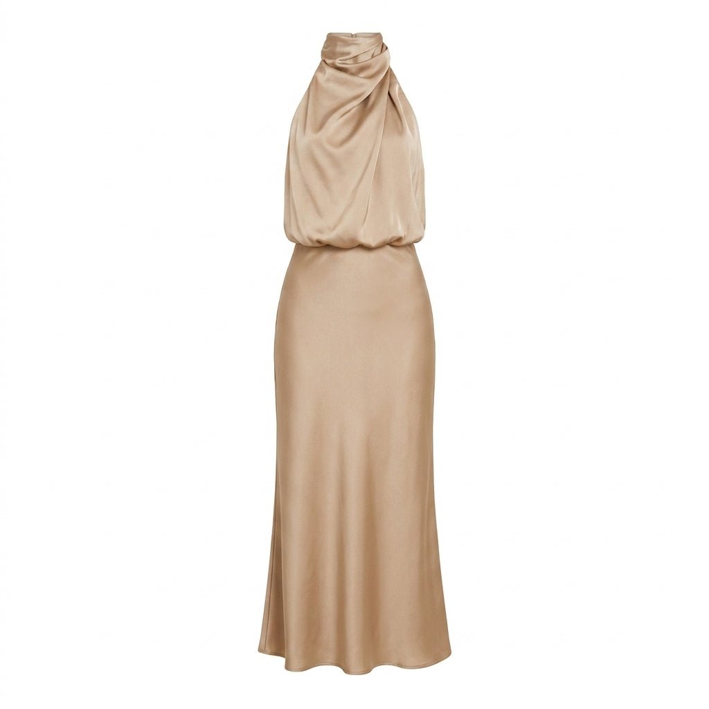 Satin Midi Cocktail Dress with Draped Bodice - We are MFEO