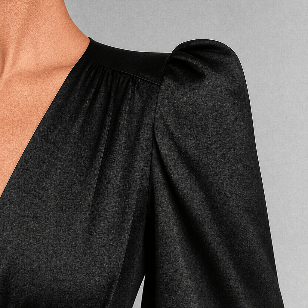 Satin Midi Dress – Button Down Front, Puff Sleeves for Formal Events - We are MFEO