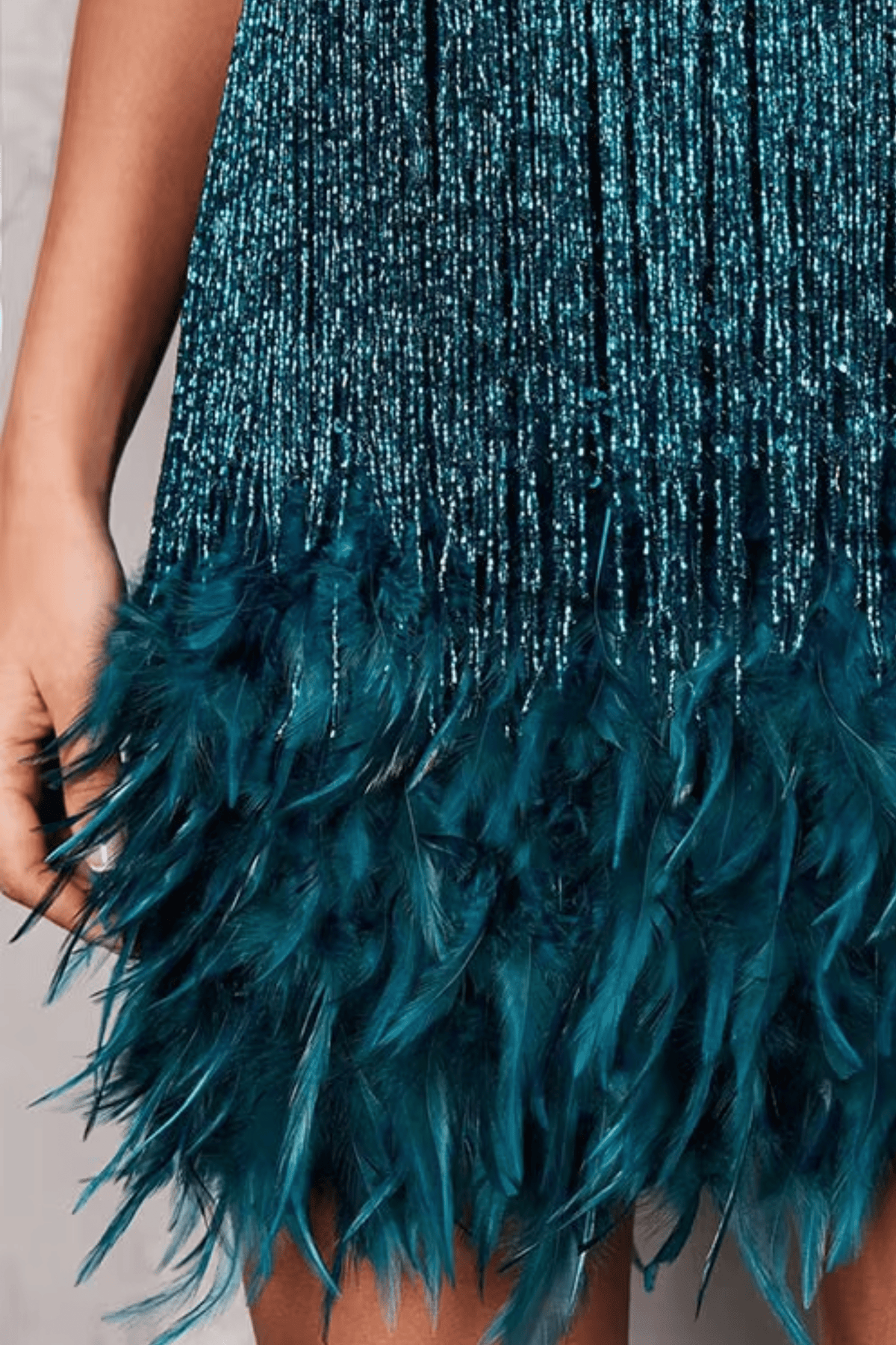 Sequin Cocktail Mini Dress with Feather Trim – Slim Fit - We are MFEO