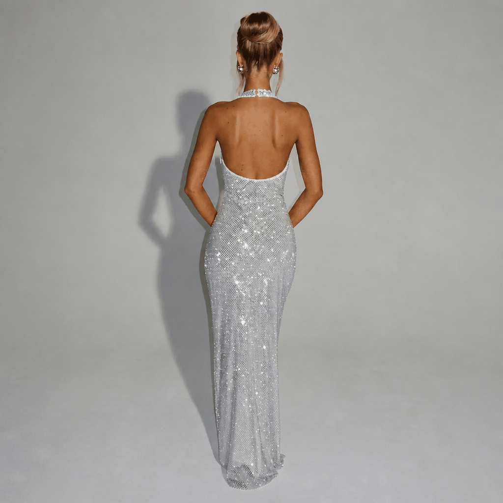 Sequin Halter Maxi Dress – Figure-Skimming Formal Gown for Evening Events - We are MFEO