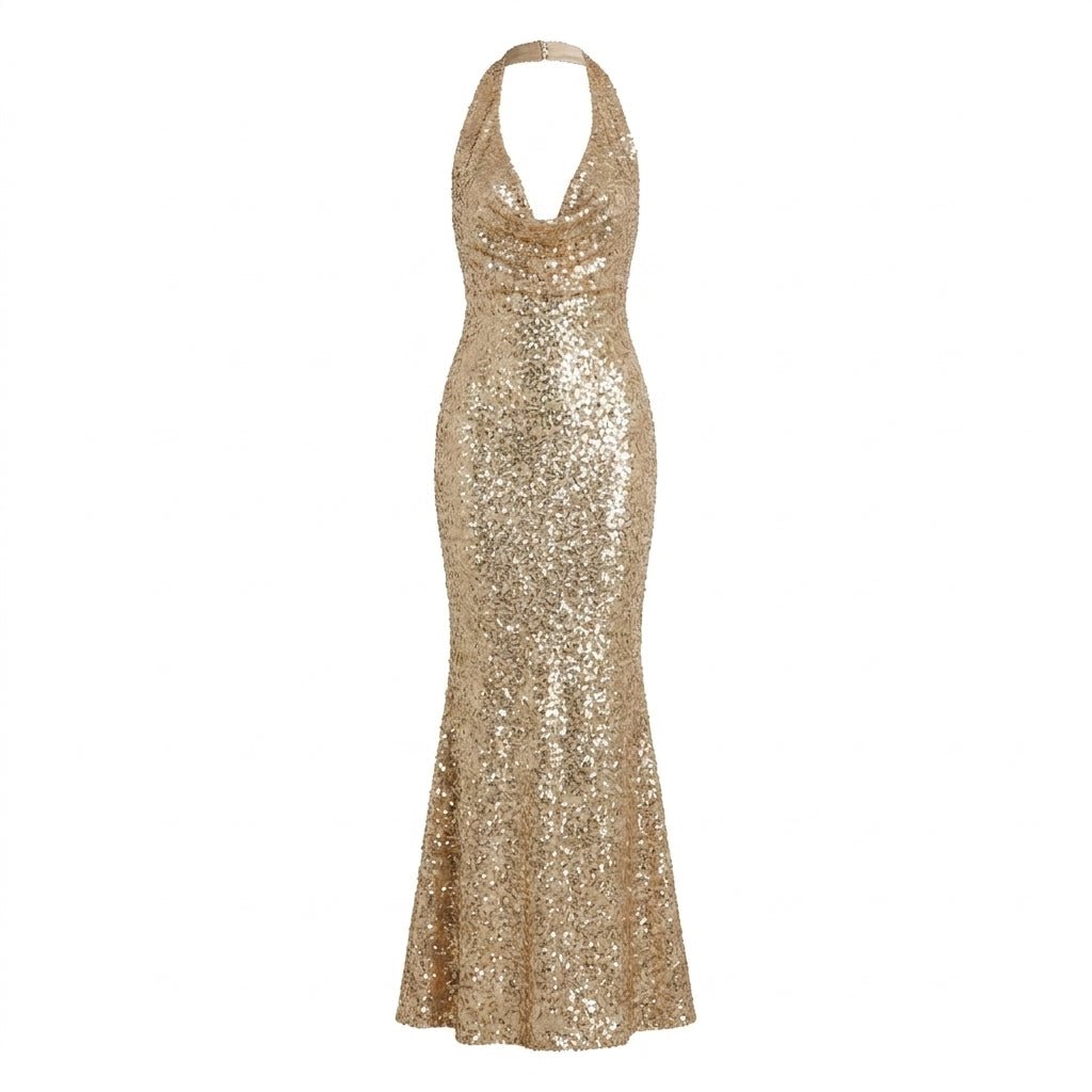 Sequin Halter Maxi Dress – Mermaid Fit, Floor-Length - We are MFEO