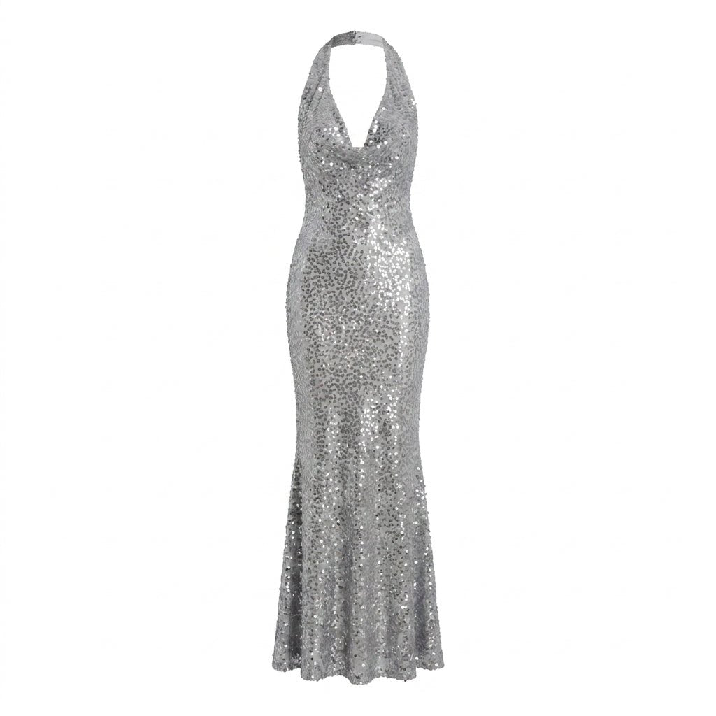 Sequin Halter Maxi Dress – Mermaid Fit, Floor-Length - We are MFEO
