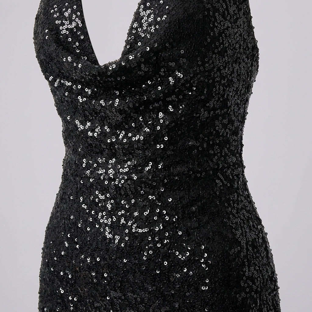 Sequin Halter Maxi Dress – Mermaid Fit, Floor-Length - We are MFEO