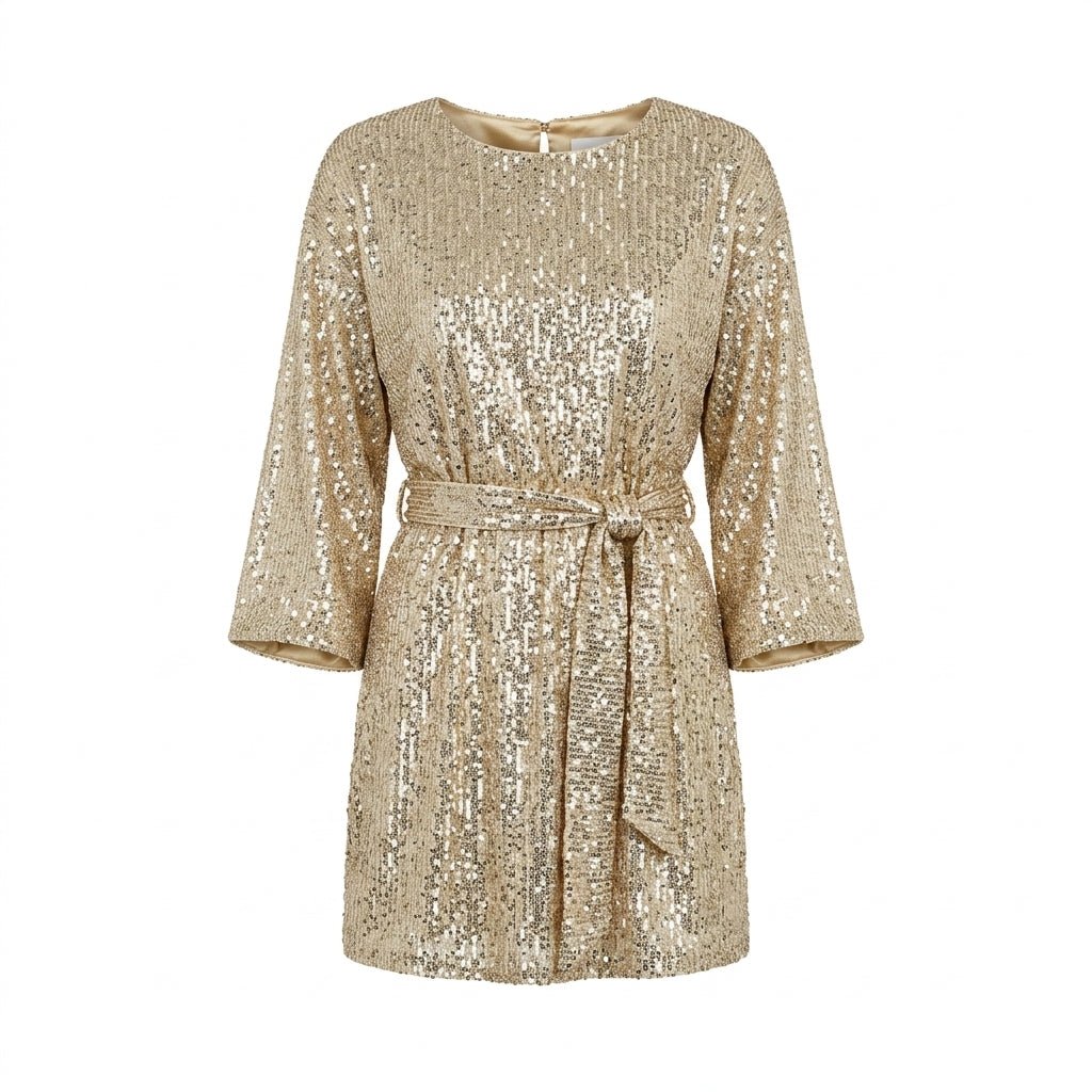 Sequin Mini Dress with Waist Tie – Relaxed Fit Cocktail Dress for Parties - We are MFEO