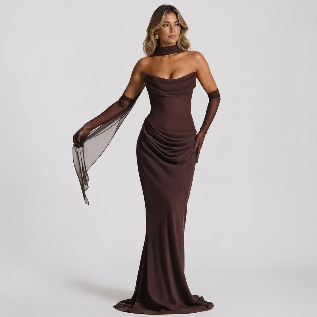 Sheer Mesh Evening Maxi Dress – Gown with Corset Neckline - We Are MFEO