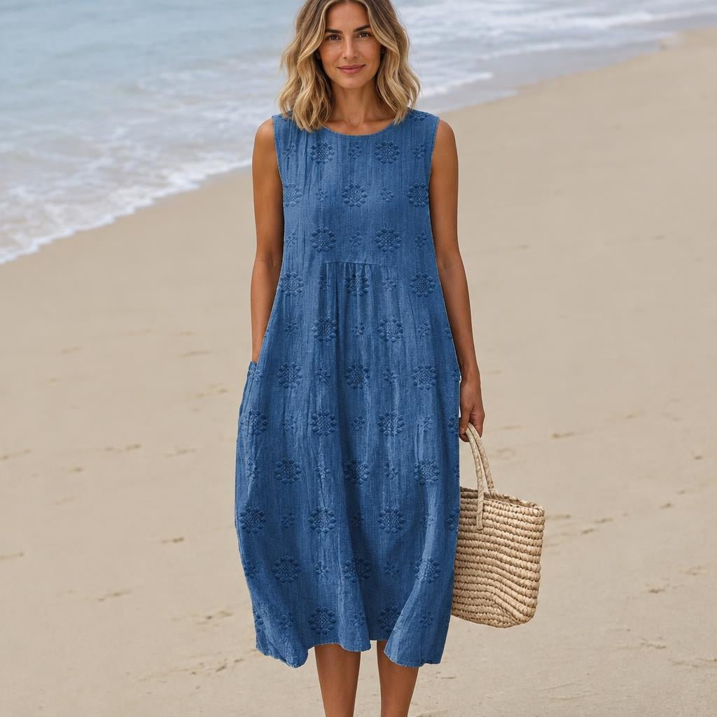 Sleeveless Embroidered Summer Dress with Flattering Waist-Defining Silhouette - We are MFEO