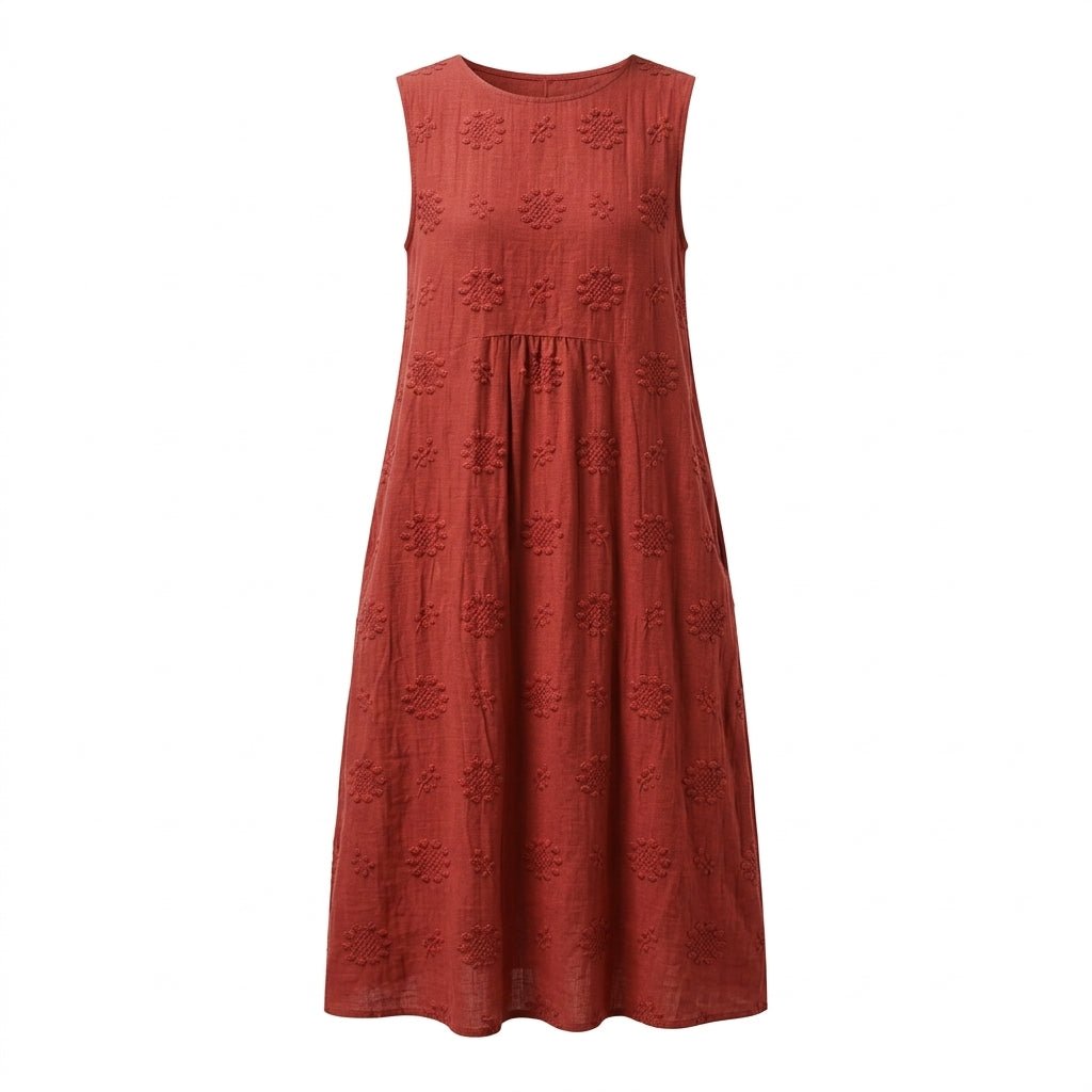 Sleeveless Embroidered Summer Dress with Flattering Waist-Defining Silhouette - We are MFEO
