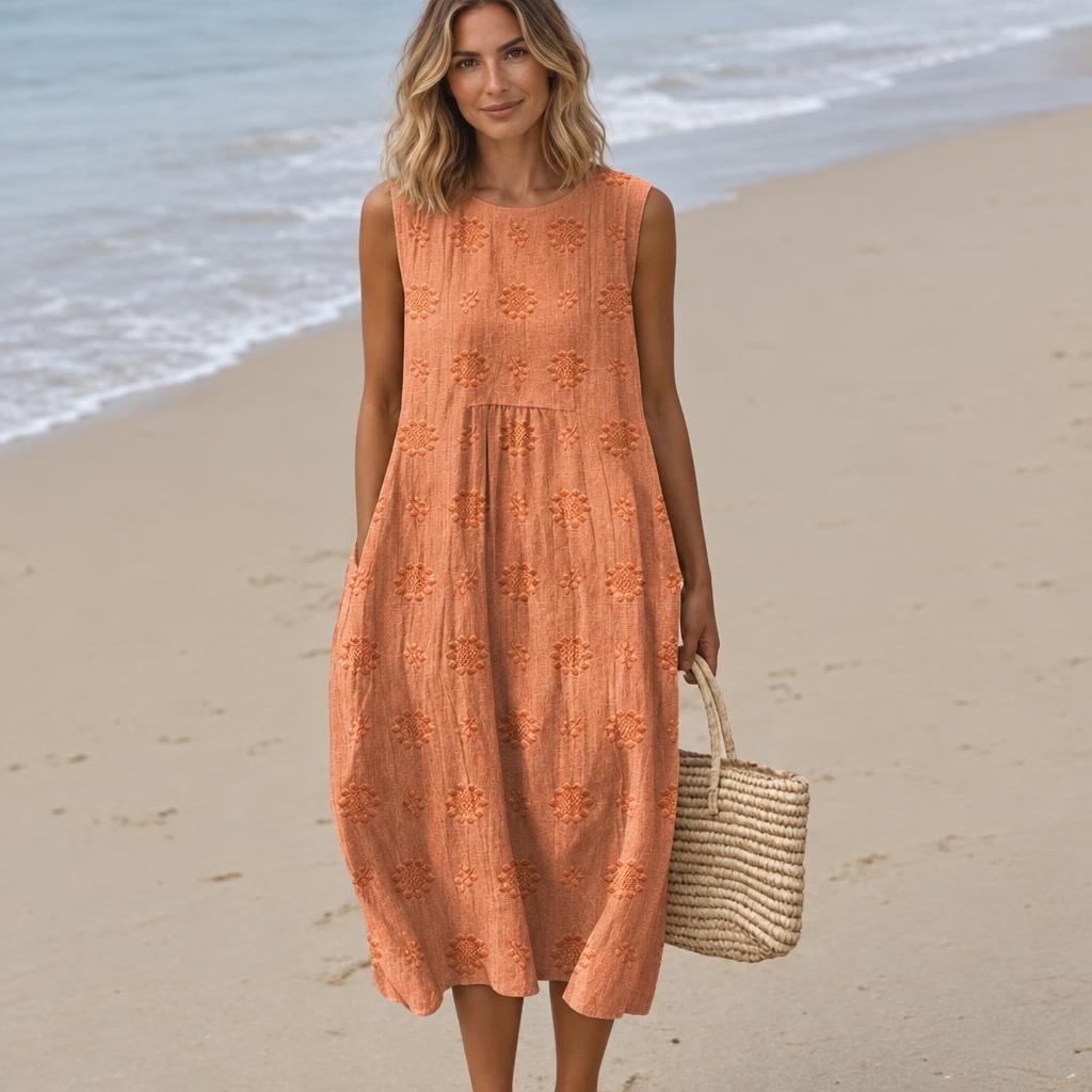 Sleeveless Embroidered Summer Dress with Flattering Waist-Defining Silhouette - We are MFEO